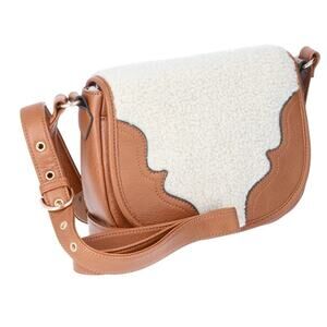 Jessica Simpson Woman's Jessie Crossbody Handbag, Cognac & Faux Shearling